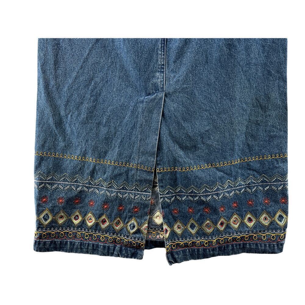 Vintage Embroidered Denim Midi Skirt Cottagecore Western Prairie M - Picture 4 of 8